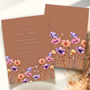 Mocha Terracotta Rustic Boho Wildflower Wedding Invitation