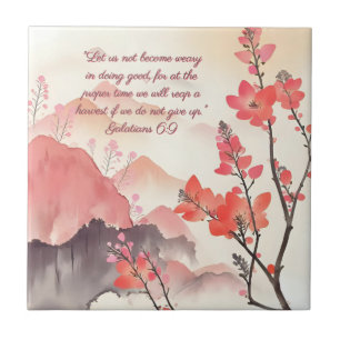 Mocha Verona Sunset Mountain Meadow Bible Verse Ceramic Tile