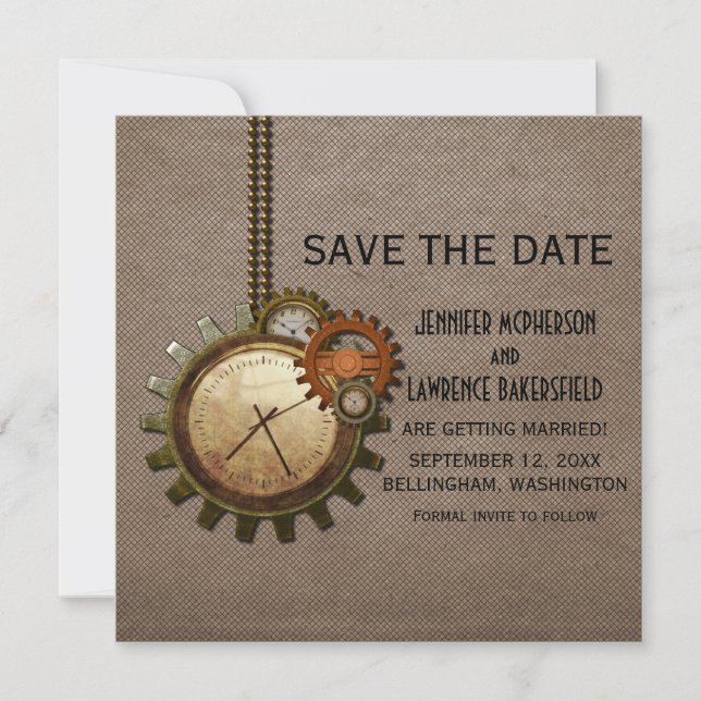 Mocha Vintage Clock Save the Date Invite (Front)