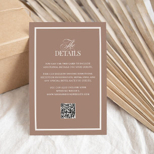 Mocha with Border   QR Code Wedding Guest Details Enclosure Card