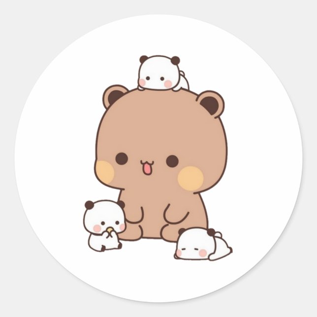 Mochi Brownie Bear And Baby Panda Classic Round Sticker (Front)