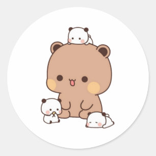 Mochi Brownie Bear And Baby Panda Classic Round Sticker