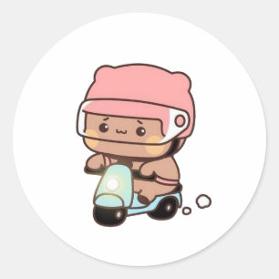 Mochi Brownie Bear Bike Riding Classic Round Sticker