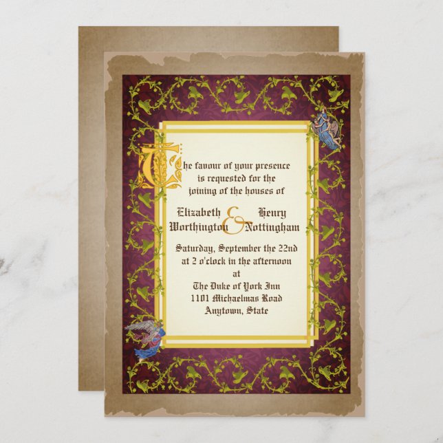 Mock Up Mediaeval Illuminated Manuscript Wedding Invitation (Front/Back)