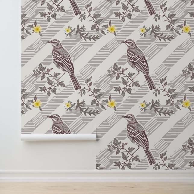 Mocking Bird and Yellow Flowers Wallpaper (Application)