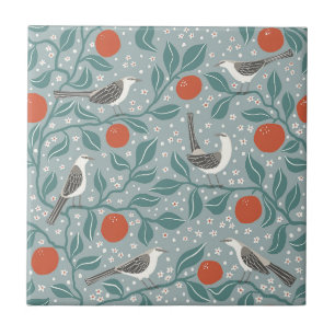 Mockingbird Bird and Wildflower Arts and Crafts Ceramic Tile