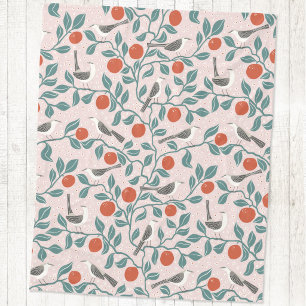 Mockingbird Orange Blossom Bird Flower Blush Pink Fleece Blanket
