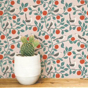 Mockingbird Orange Blossom Bird Flower Blush Pink Wallpaper