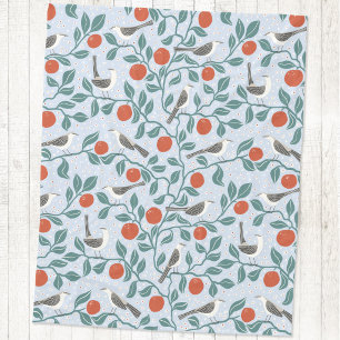 Mockingbird Orange Blossom Bird Flower Light Blue Fleece Blanket