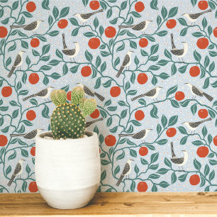 Mockingbird Orange Blossom Bird Flower Light Blue Wallpaper