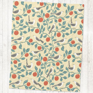 Mockingbird Orange Blossom Bird Flower Pale Yellow Fleece Blanket