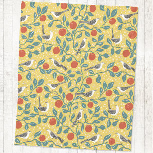 Mockingbird Orange Blossom Bird Flower Sun Yellow Fleece Blanket