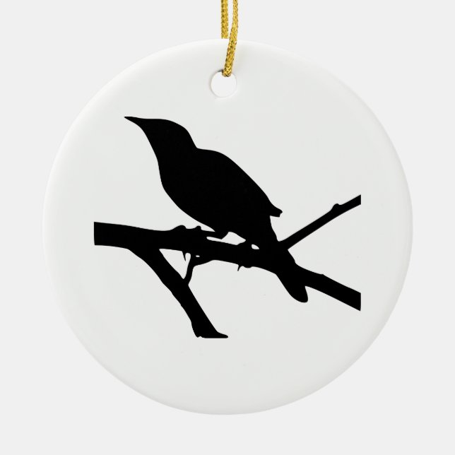 Mockingbird Silhouette Ceramic Tree Decoration (Front)