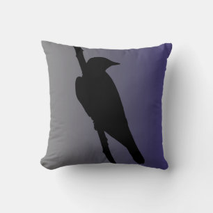 Mockingbird Silhouette on Steel Blue Cushion