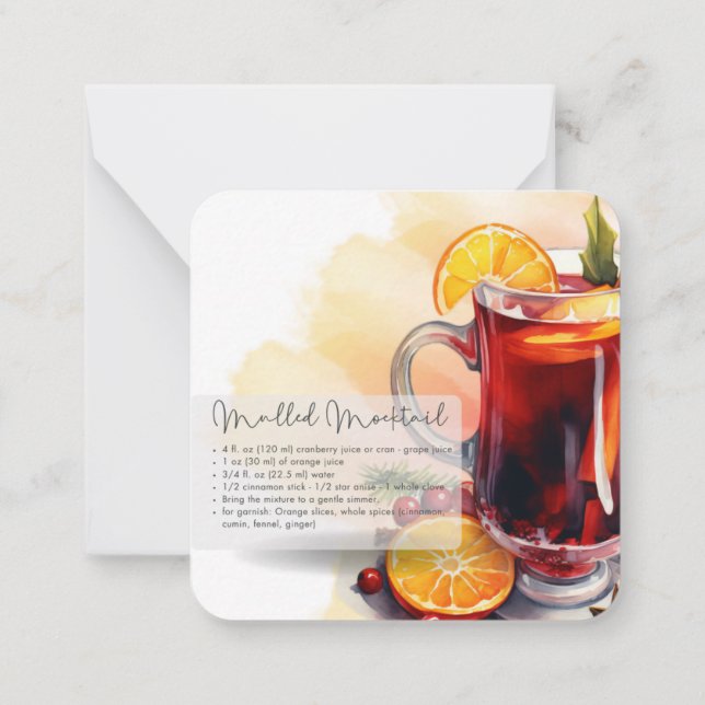 Mocktail Recipe Virgin Mulled Wine Party Favour  Card (Back)