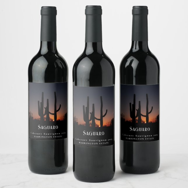 Mockup Saguaro Cactus Custom Wine Labels (Bottles)