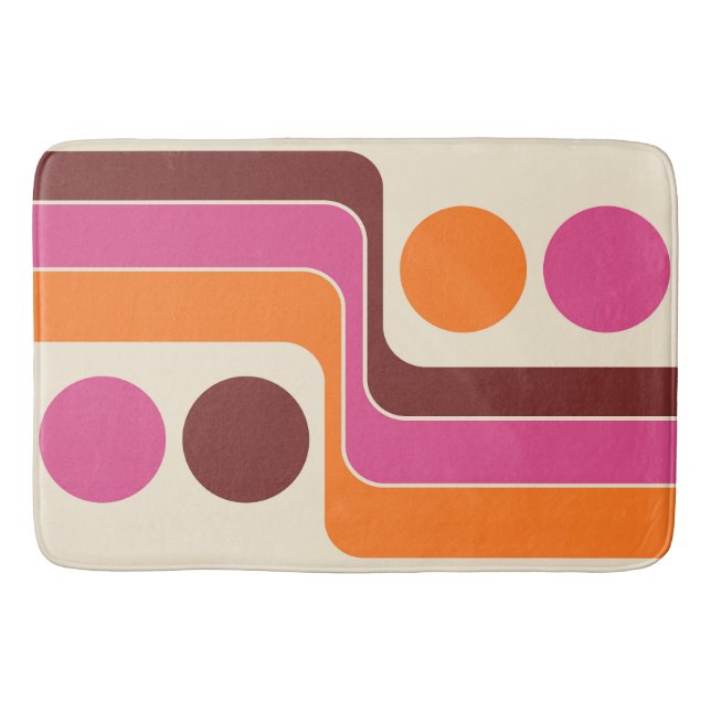Mod 1970s Retro Style Geometric Design Bath Mat (Front)