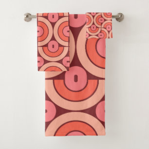 Mod 1970s Retro Style Geometric Design Bath Towel Set