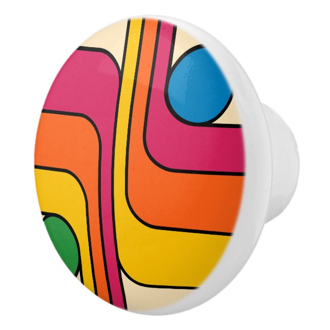 Mod 1970s Retro Style Geometric Design Ceramic Knob (Right)