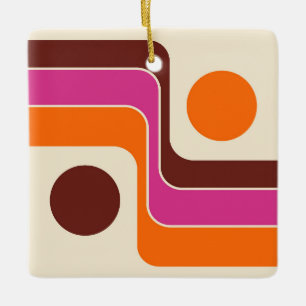 Mod 1970s Retro Style Geometric Design Ceramic Ornament