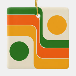Mod 1970s Retro Style Geometric Design Ceramic Ornament