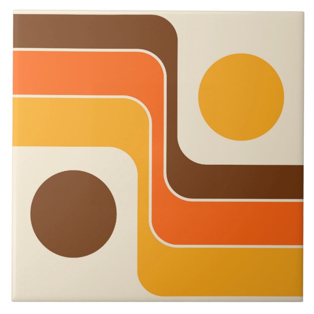 Mod 1970s Retro Style Geometric Design Ceramic Tile (Front)