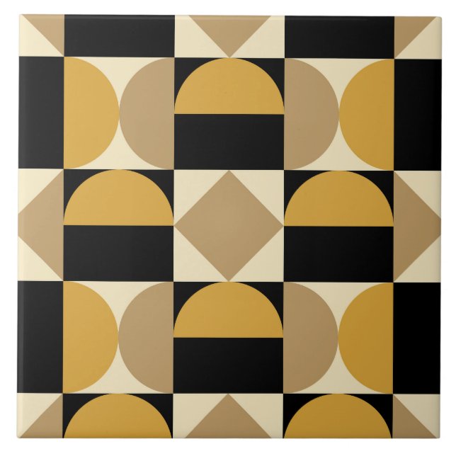 Mod 1970s Retro Style Geometric Design Ceramic Tile (Front)