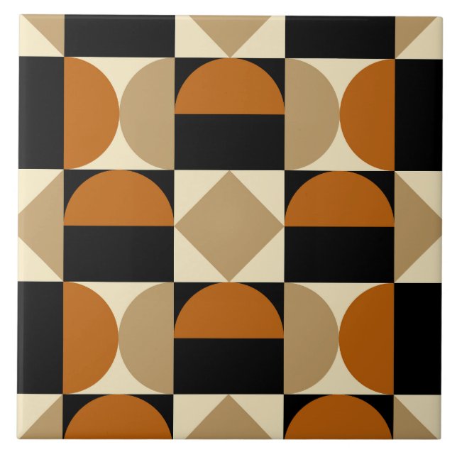 Mod 1970s Retro Style Geometric Design Ceramic Tile (Front)