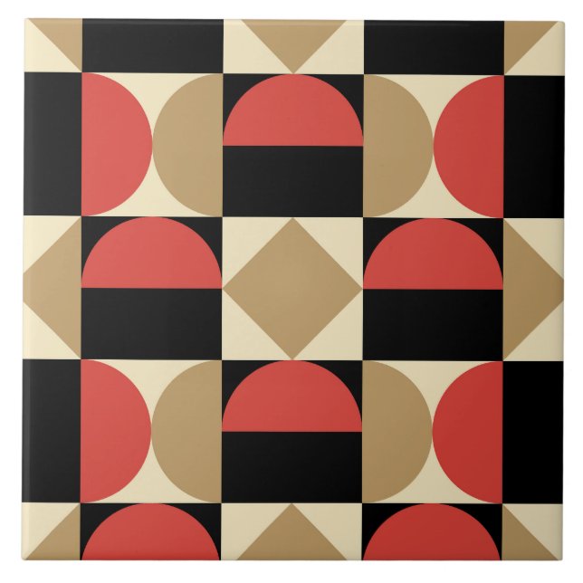 Mod 1970s Retro Style Geometric Design Ceramic Tile (Front)