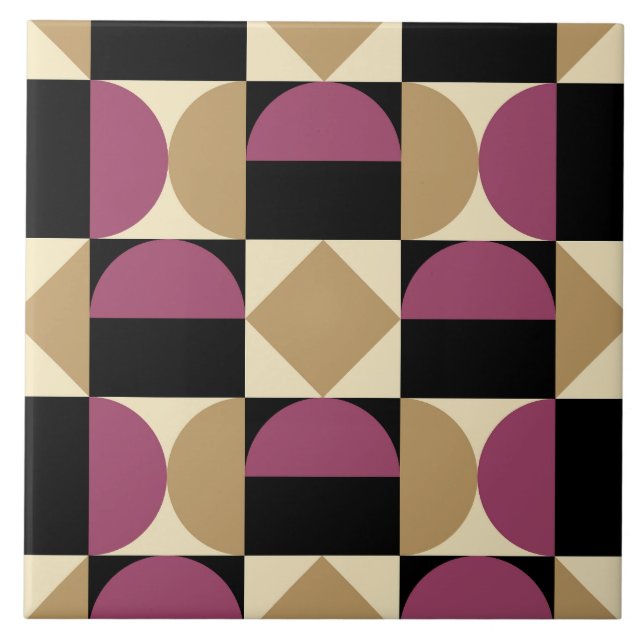 Mod 1970s Retro Style Geometric Design Ceramic Tile (Front)