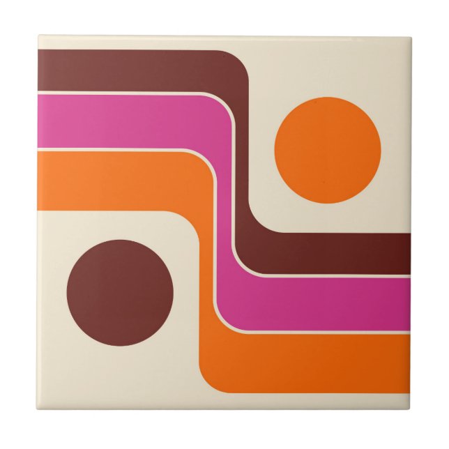 Mod 1970s Retro Style Geometric Design Ceramic Tile (Front)