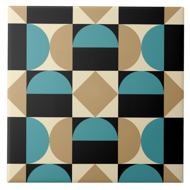 Mod 1970s Retro Style Geometric Design Ceramic Tile (Front)