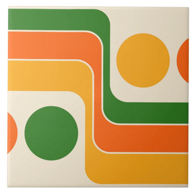 Mod 1970s Retro Style Geometric Design Ceramic Tile (Front)