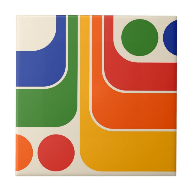 Mod 1970s Retro Style Geometric Design Ceramic Tile (Front)