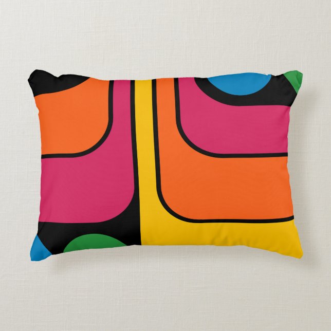 Mod 1970s Retro Style Geometric Design Decorative Cushion (Front)