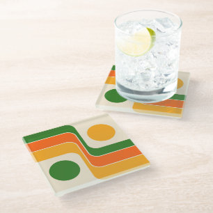 Mod 1970s Retro Style Geometric Design Glass Coaster