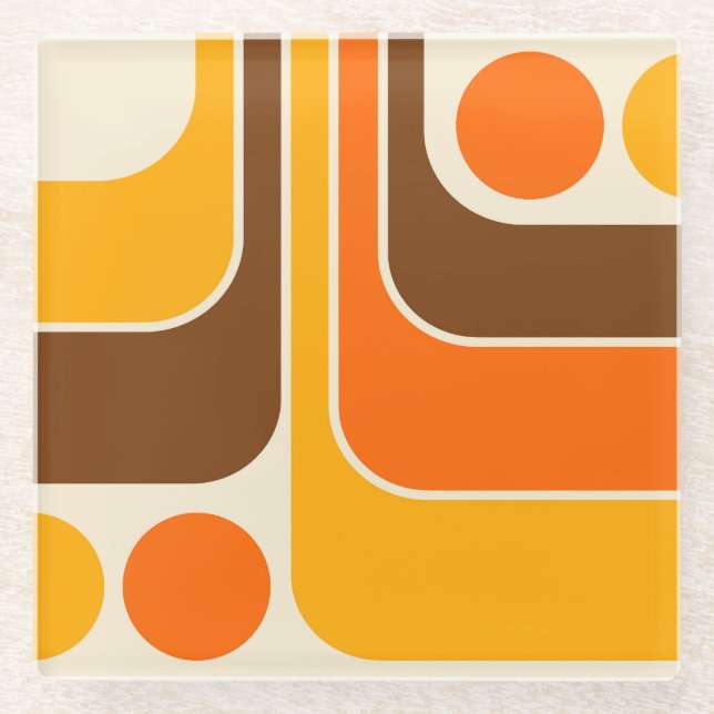 Mod 1970s Retro Style Geometric Design Glass Coaster (Front)