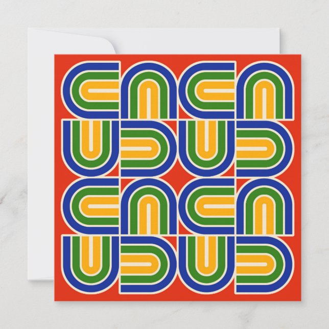 Mod 1970s Retro Style Geometric Design Invitation (Front)
