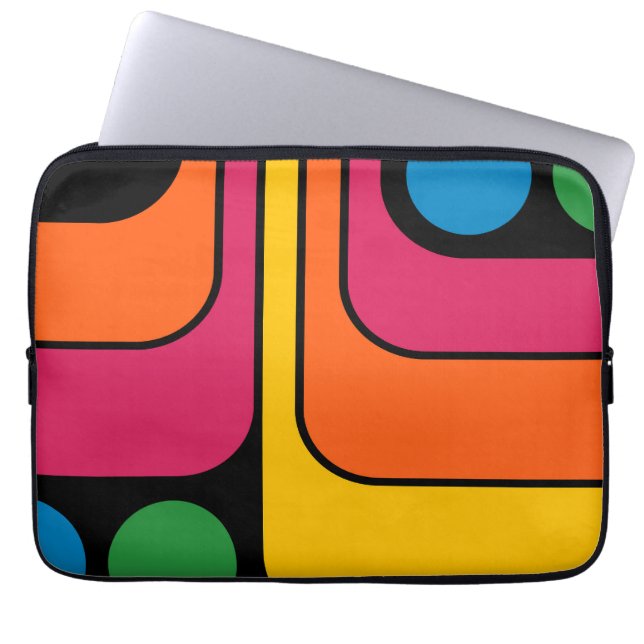 Mod 1970s Retro Style Geometric Design Laptop Sleeve (Front)