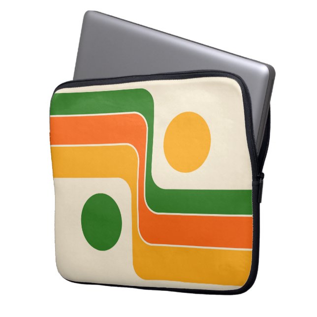 Mod 1970s Retro Style Geometric Design Laptop Sleeve (Front Left)