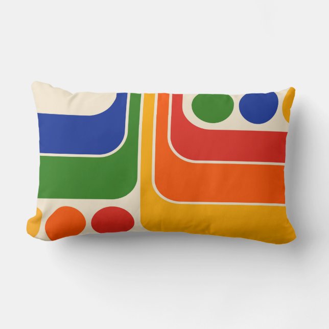 Mod 1970s Retro Style Geometric Design Lumbar Cushion (Front)