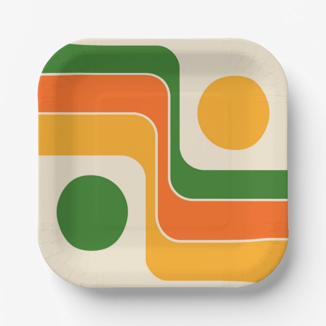 Mod 1970s Retro Style Geometric Design Paper Plate (Front)