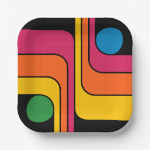 Mod 1970s Retro Style Geometric Design Paper Plate