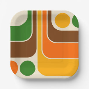Mod 1970s Retro Style Geometric Design Paper Plate