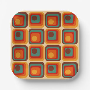 Mod 1970s Retro Style Geometric Design Paper Plate