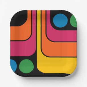 Mod 1970s Retro Style Geometric Design Paper Plate