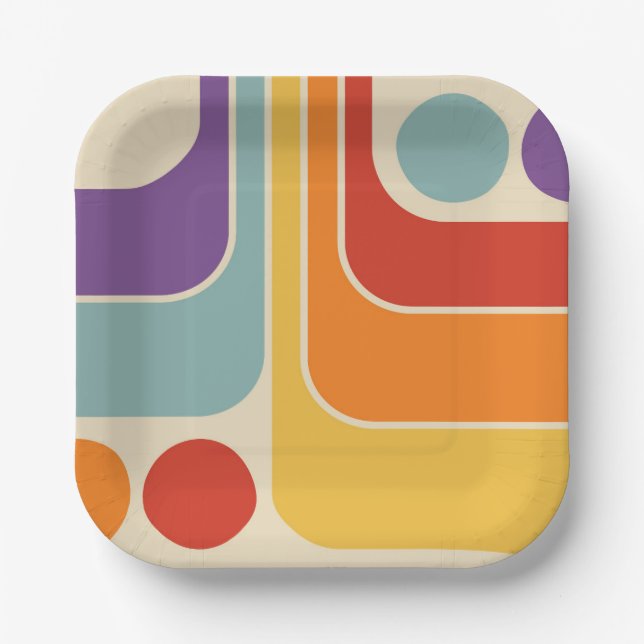 Mod 1970s Retro Style Geometric Design Paper Plate (Front)