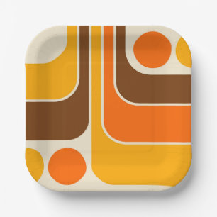 Mod 1970s Retro Style Geometric Design Paper Plate