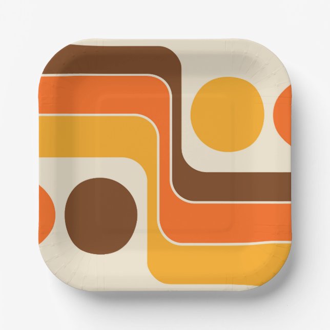 Mod 1970s Retro Style Geometric Design Paper Plate (Front)