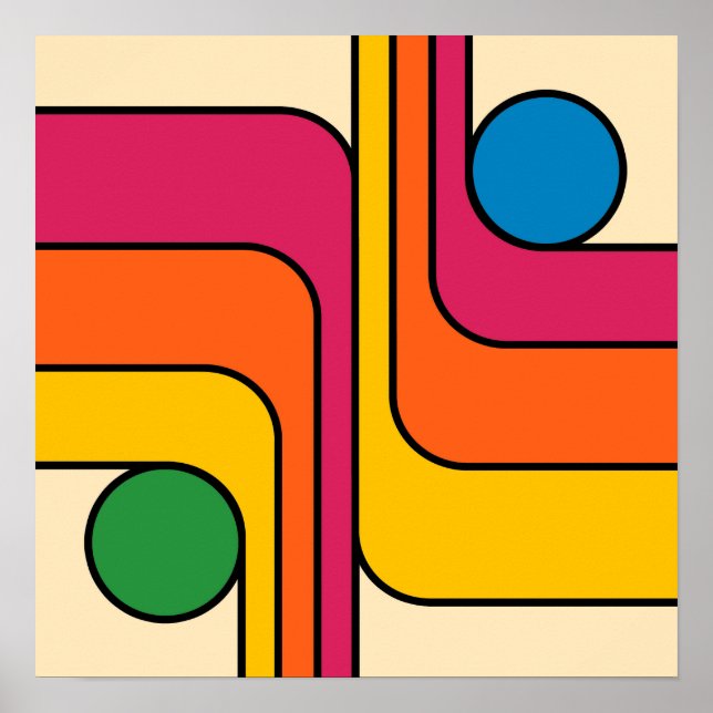 Mod 1970s Retro Style Geometric Design Poster (Front)